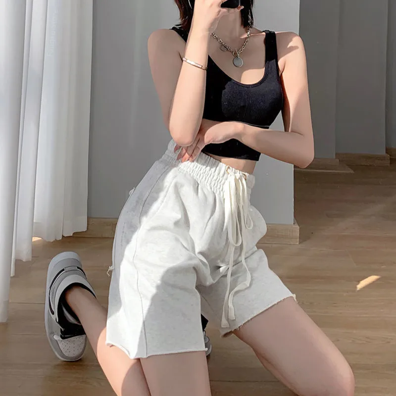 

Summer Sportswear Running Shorts Five Points Solid Loose Wide High Waist biker Shorts Casual Ripped Short Pants Ladies Clothes
