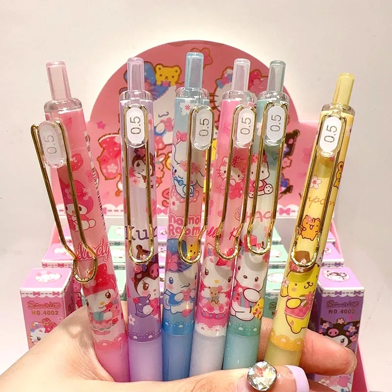 귀여운 멜로디 키티 블랙 잉크 중립 펜, 체리 산리오 포차코 젤 펜, 프로모션 선물, 학교 용품, 0.5mm, 24 개/로트