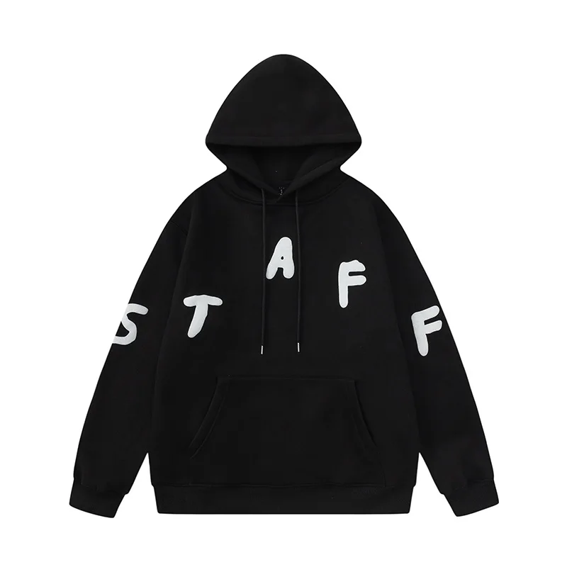 

Front Pocket Pullover Letter Puff Fleece Winter Hooded Hoodies for Men and Women Streetwear Baggy Casual Sweatshirts Oversize
