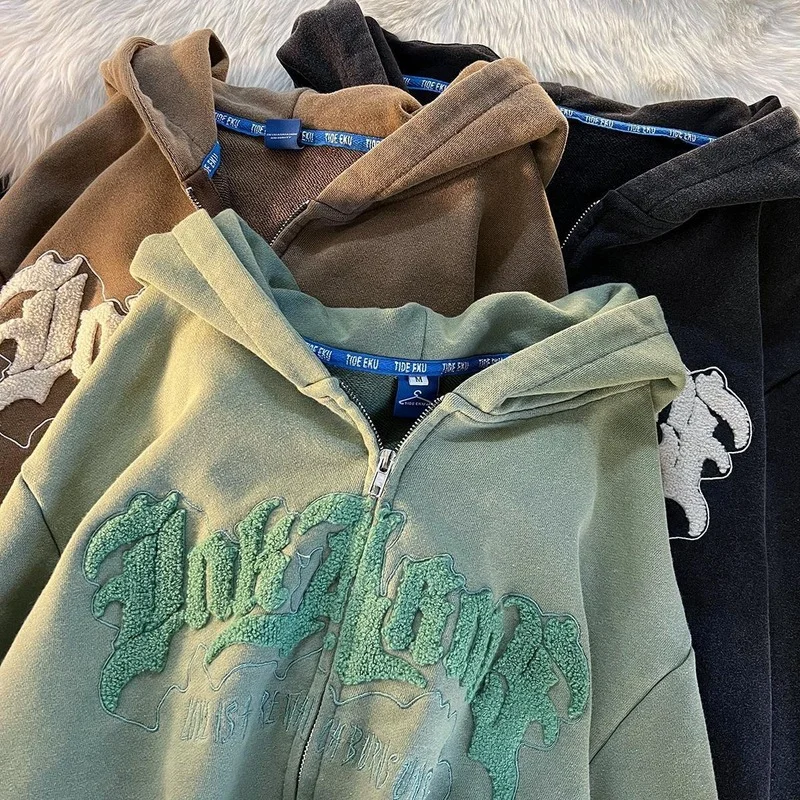 Angel Ears Hoodie Women Letter Embroidery Zipper Hooded Sweatshirt Harajuku Gothic Oversized Jacket Coats Y2k Streetwear - Image 5