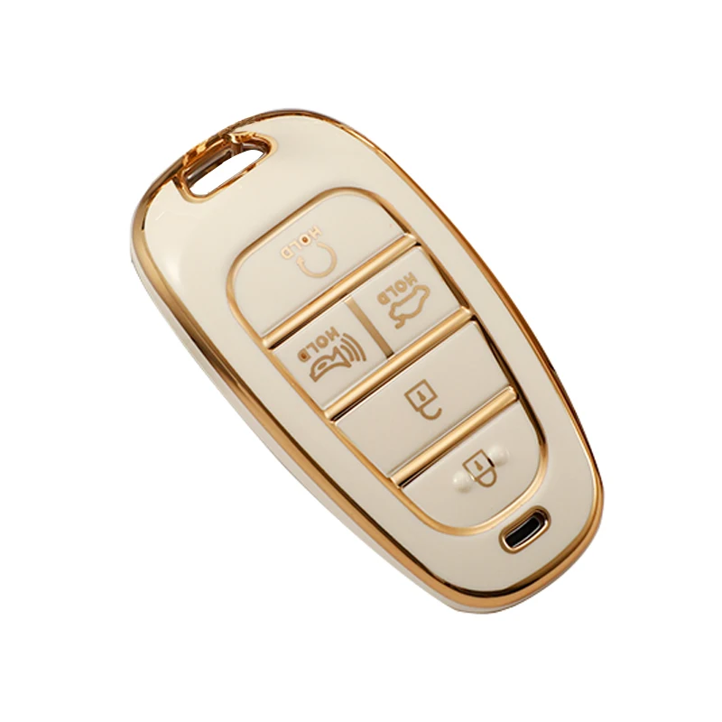 HIBEYO Custodia intelligente per chiave dell'auto, adatta per Hyundai Tucson Sonata NX4 Nexo Sante Fe 2021 2022, portachiavi con anello portachiavi, colore: rosa