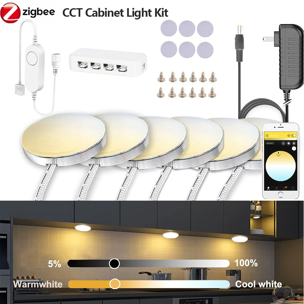 LED Cabinet Light Under Cabinet Light Cabinet Lights LED Cabinet Lights Zigbee 3.0 Voice /APP Control Under Cabinet LED Light CCT Light Warm+White Double Color Temperature for Tuya Smartthings Alexa