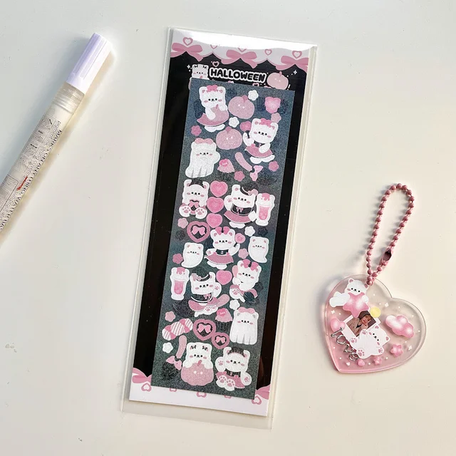 1Pc Korean Pink Heart Border Animal Laser Sticker Flakes Idol Card Deco Scrapbook DIY Material Decoration Stationery Stickers 1Pc F