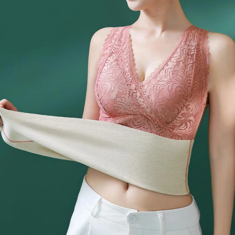 New Cashmere Winter Thermal Underwear Tank Tops Women Plus Size Lace Sexy V-Neck Body Slim Shaper Camisole Sleeveless Vest Bra