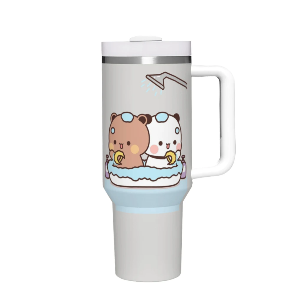 

Travel Mugs Panda Bear Hug Bubu Dudu Stainless Steel 304 Drinkware Thermal 40oz/1200ml Large Capacity Handle Car Cup