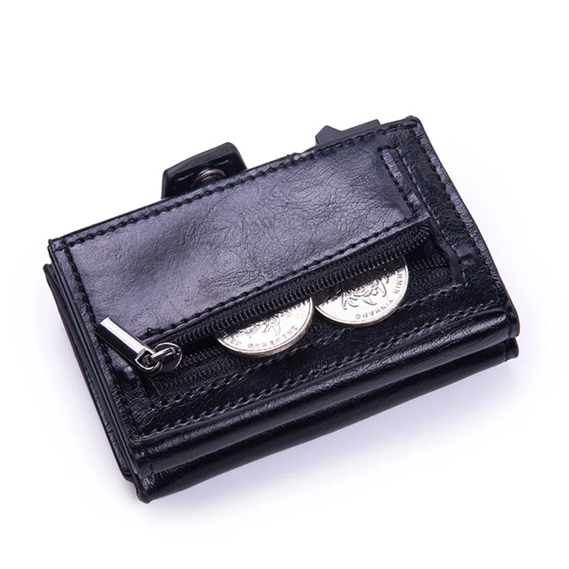 Carbon Fiber Credit Card Holder Wallet Men Rfid Smart Metal Thin Slim Pop Up Minimalist Wallet Small Black Purse Metal Vallet