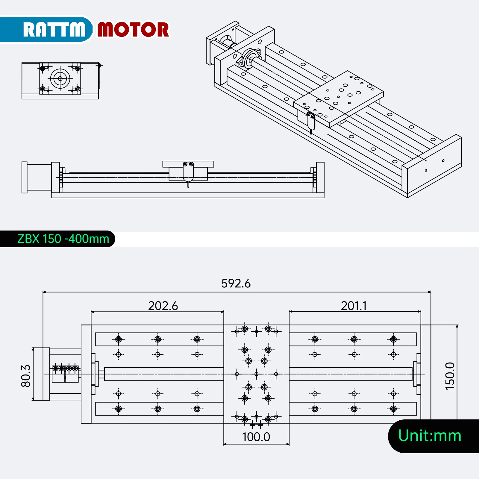 EU】150mm Width ZBX150 100 200MM CNC Z axis Linear Guide Motion