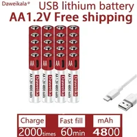 AA fast rechargeable lithium-ion battery, 1.2V battery, 4800mAh, used for remote controls, mice, small fans, electric toys 5