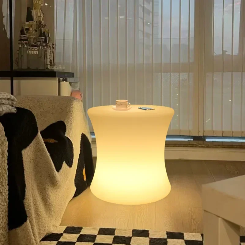 Creative Waist Drum Floor Lamp Sofa Coffee Table Ambiance Light Luminous Low Stool for Bedroom and Bar Lighting