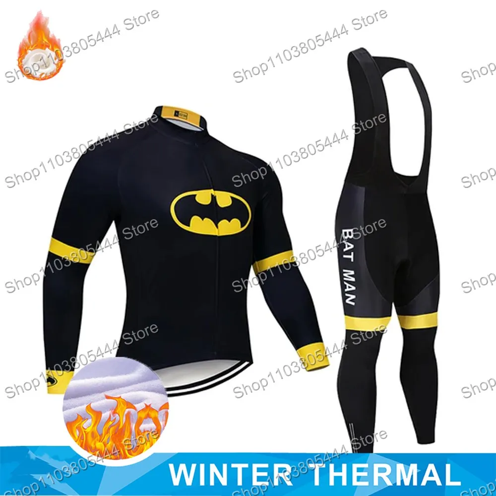 Super Hero Iron Anime Comics Cycling Jersey Set Winter Thermal Fleece Clothing Long Sleeve Bike Pant Bib Bicycle Suit MTB Outfit
