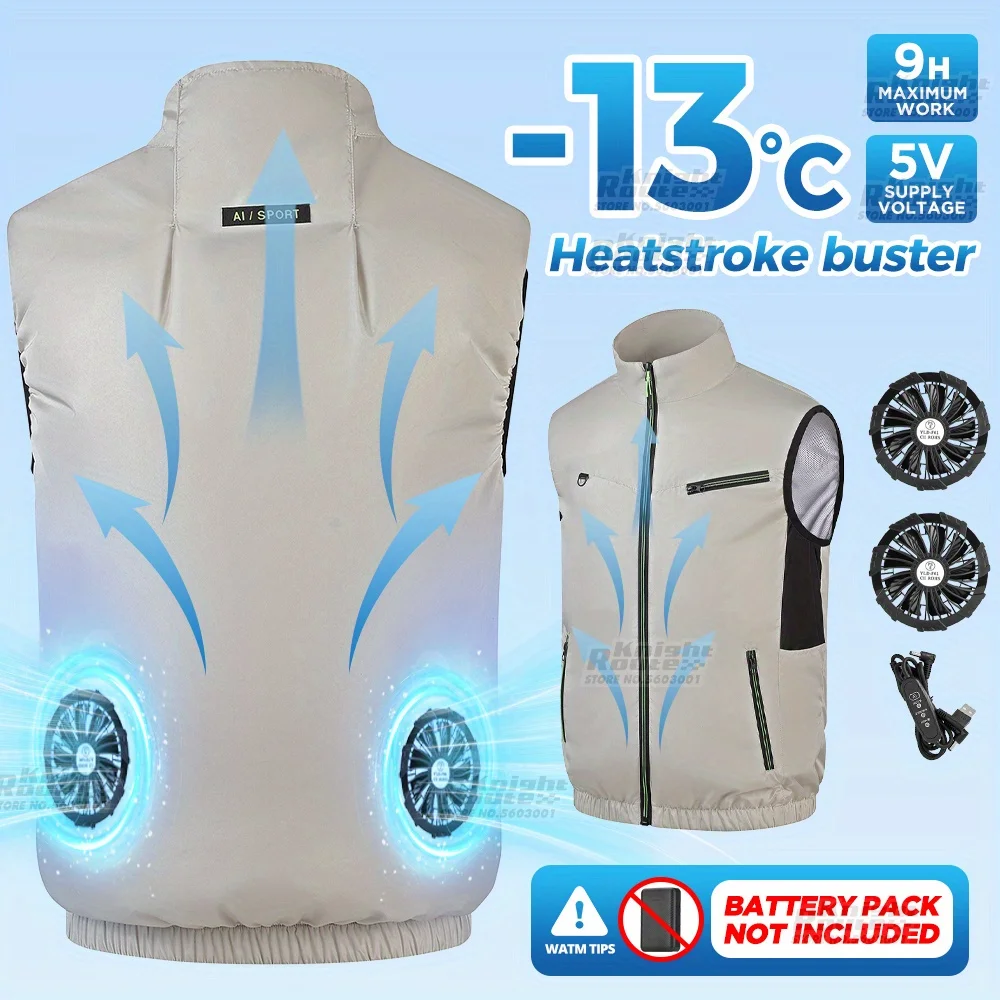 Breathable 9-Blade Cooling Vest Men's fan vest-3-Speed Fan for Camping, Fishing, Hiking & High Temperature Outdoor Work Gear