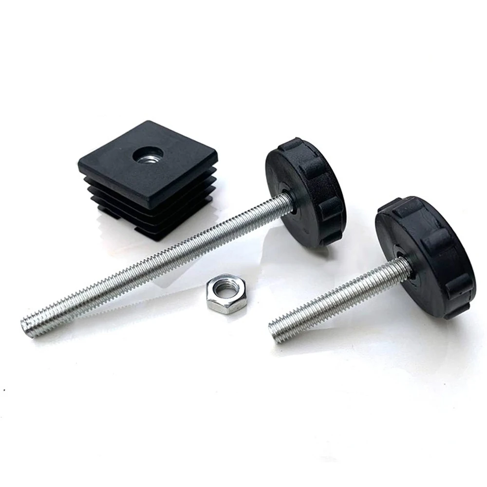 4Pcs Square Adjustable Foot Mat With M8 Nut Pipe Plug Black Rectangle Tube Furniture Leveling Feet Levelers For Table Chair Legs table foot pad