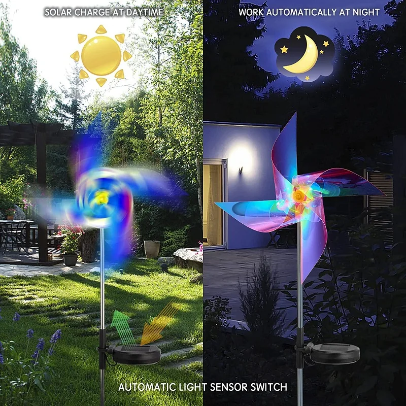 

LED Lamp Beads 2 Pcs Solar Windmill Floor Lamp Polysilicon 2V 120MAD Epoxy Panel IP65 Waterproof Built in 600MA NiMH Battery