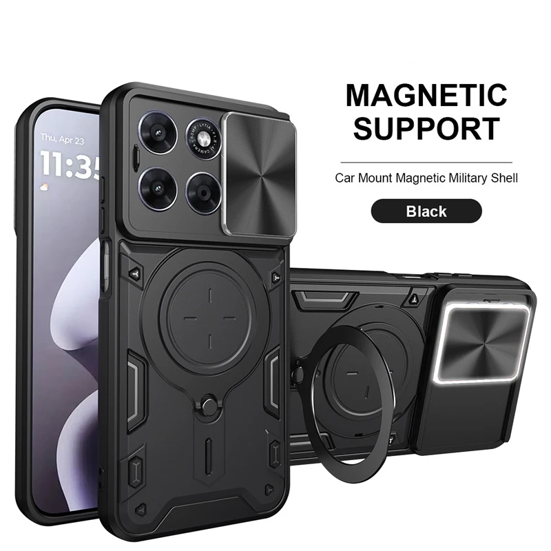 Magnetic Shockproof Armor Ring Stand Case with Lens Protector