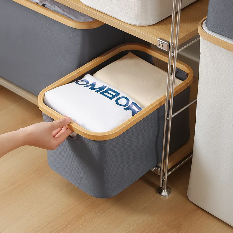 Oxford Fabric Foldable Laundry Basket Bamboo Design Clothes Hamper Collapsible Storage Organizer Durable Home & Travel Use