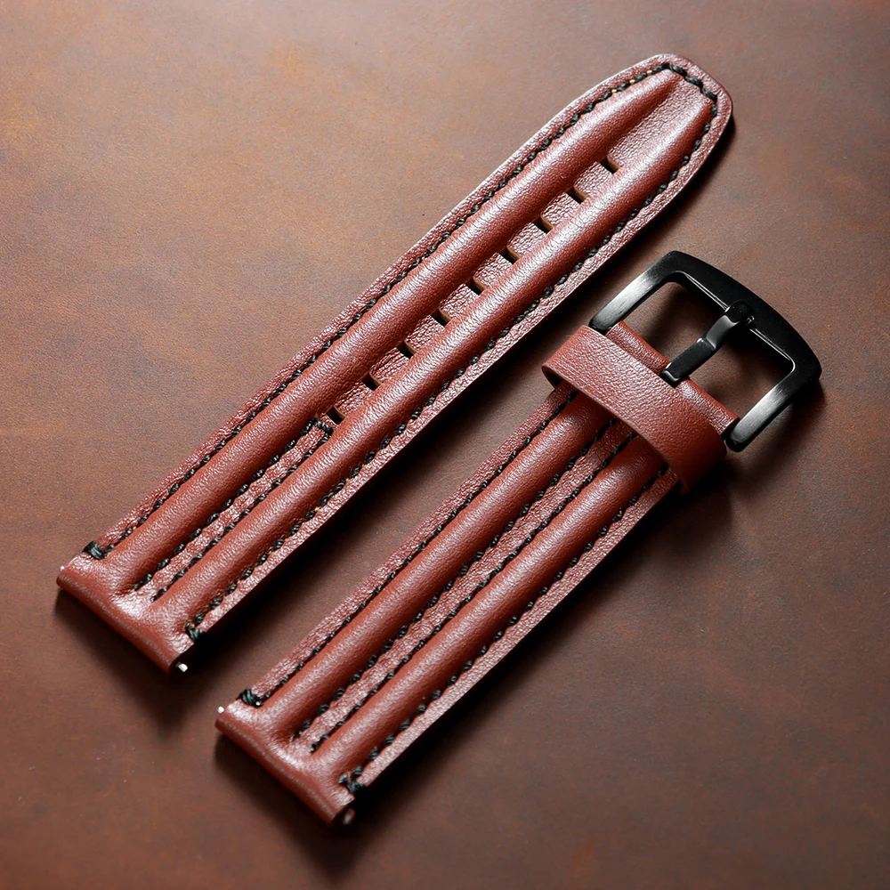 Vintage Genuine Leather Watch Band Straps - Premium Cowhide Double-Stitched Design, Unisex Fashion Accessory