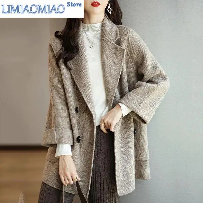 2023 New Women's Wool Blends Blazer Coat Winter Autumn Fashion Elegant Mother Slim Long Woolen Outerwear Female Jacket
