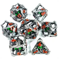 DND Metal Dice Set - Green Skull Pattern Zinc Alloy & Resin 7pc D&D Dice, Handcrafted RPG Polyhedral Dice Set 1