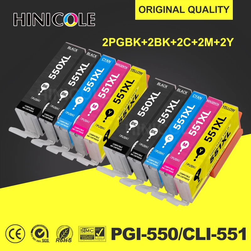 

Hinicole 2set PGI-550 CLI-551 For Canon Ink Cartridge Work For Canon Pixma MG6450 MG6650 MX725 MX925 IX6850 MG6350 Printer