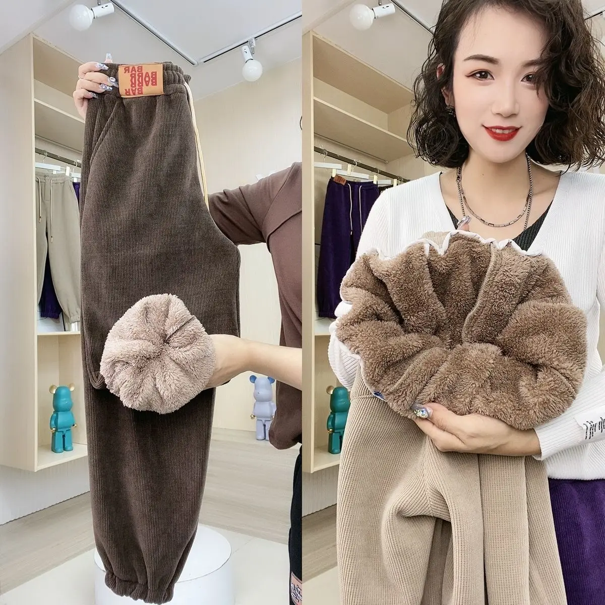 

Vintage Brown Thickened Lamb Plush Iining Sweatpants Warm Winter Harem Pants Women High Waist Joggers Harajuku Korean Trousers