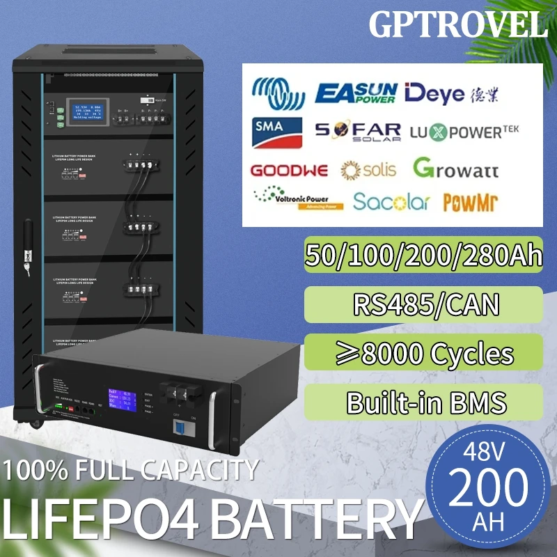 

48V 50Ah/100Ah/200Ah Brand New Grade A LiFePO4 Battery Pack 100% Full Capacity Built-in BMS Solar Power Energy Storage for Home