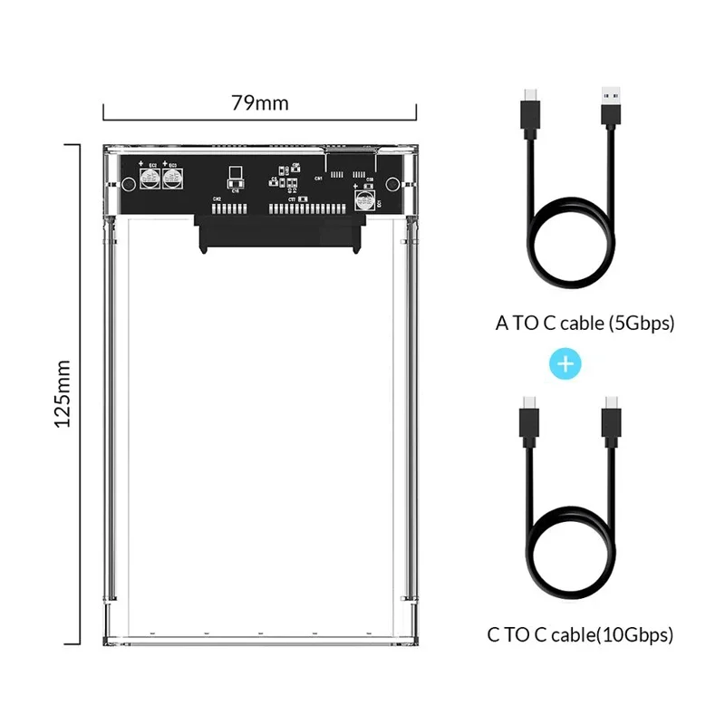 2026 2.5인치 투명 HDD 케이스 SATA to USB 3.1 Gen2 10Gbps 외장 하드 드라이브 케이스 HDD 인클로저 SSD 디스크 케이스 UASP 지원