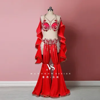 customized belly dance performance costume pants flared pants floating sleeves set new Oriental dance golden age set