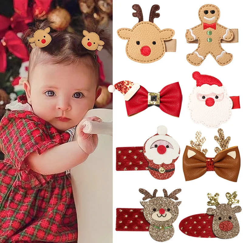 

New Christmas Hairpin Santa Claus Elk Hair Clips For Baby Girls Christmas Party Children Gift Barrettes Hair Styling Accessories