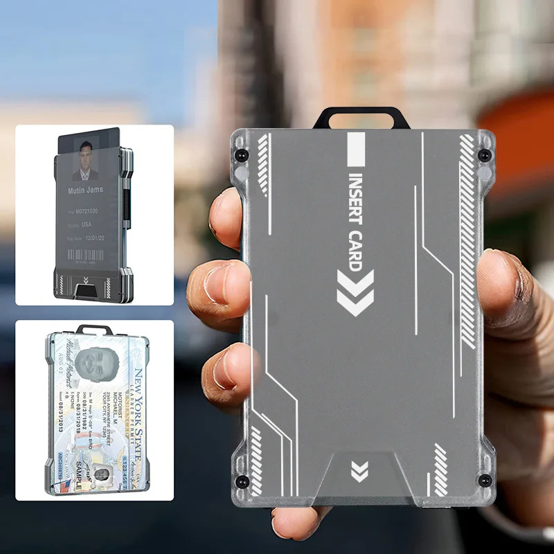 Minimalistische Geldbörse für Herren - Schlanke Aluminium-Metall-Geldklammer mit Transparentem Ausweishalter, Kohlefaser-Geldbörse, RFID-Blockierung – Detail 5