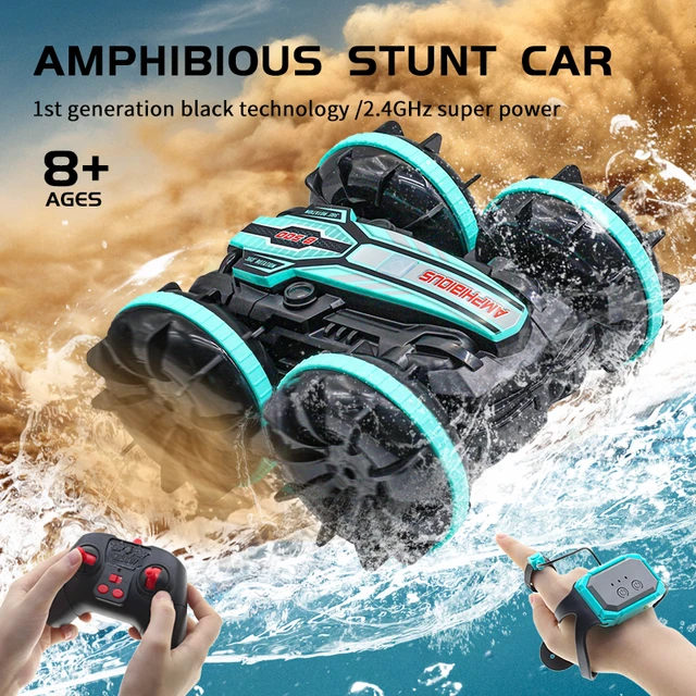 2.4G Amphibie Stunt Télécommande Voiture Double Face Roulement Conduite  Enfants Jouets Électriques (Rouge)