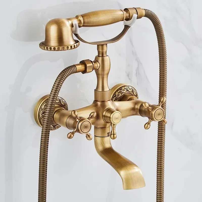 Description Picture 2 of itemAntique Bathtub Shower Set Wall Mounted Brass Bathtub Faucet Bathroom Hot  and Cold Bath and Mixer Taps Brass