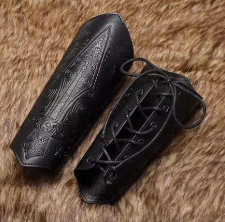 PU-Leder mittelalterliche Handgelenkschützer Krieger Cosplay Leder geprägte Stulpen Ritter Arm Handschuhe Punk Retro Gothic Armbänder Rüstung – Detail 11