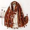 Fashion Women Spring Autumn Viscose Scarf Shawl Small Cherry Floral Tassel Pashmina Stole Wrap Echarpe Foulard Muslim Hijab Caps 5