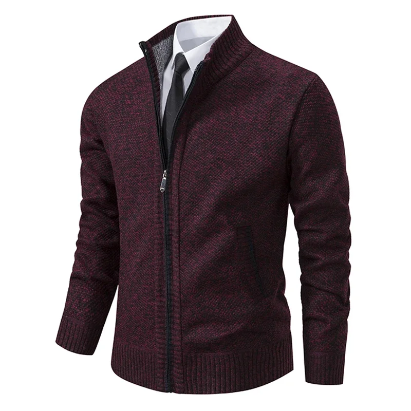 Autumn Winter Warm Fleece Sweaters Men Casual Slim Fit Knitted Cardigan Male Zip Up Sweatercoats Man