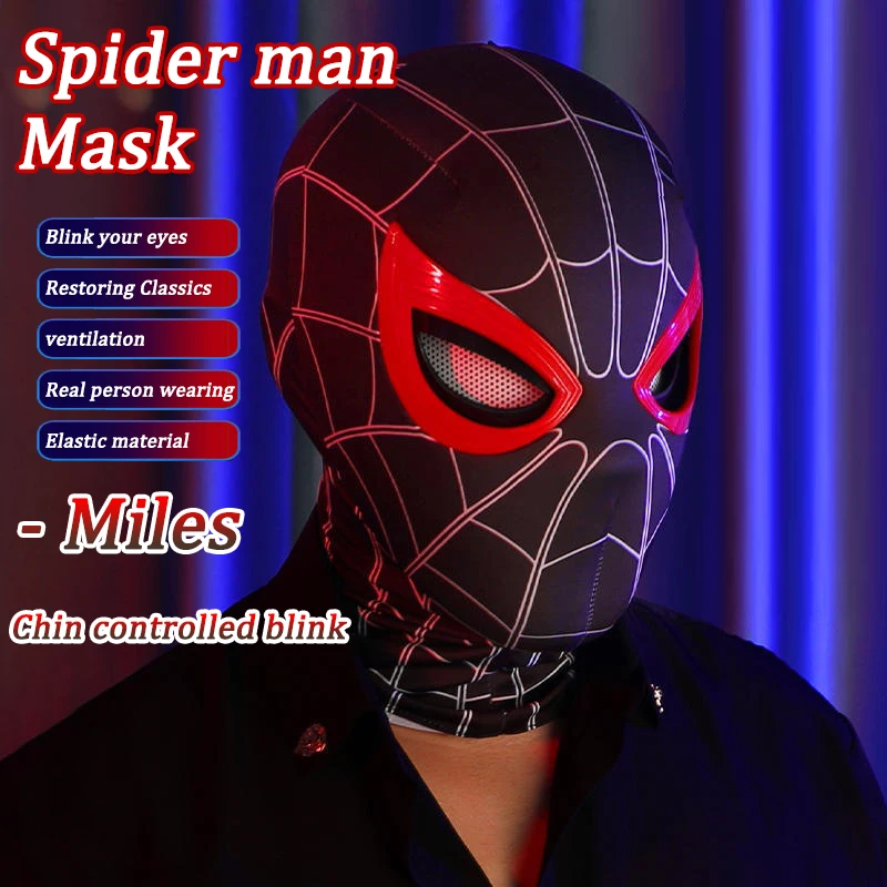 Spider Man Miles Masks Can Blink Cosplay Headgear Moving Eyes Model Party Props Elastic Toys Adults Kids Halloween ChristmasGift