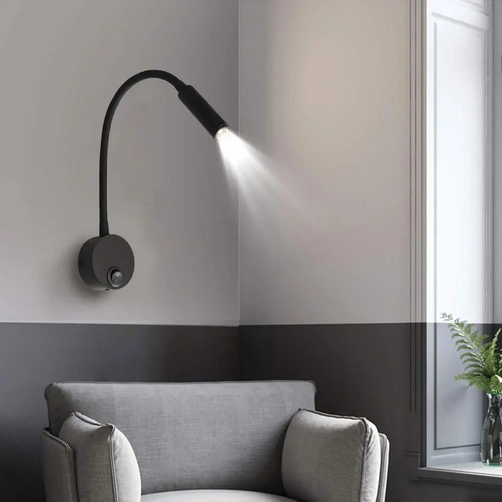 LED light LED wall lamp wall light LED reading light LED flexible hose wall lamp 3W book reading study bedside light hotel headboard flexible gooseneck mini spotlight switch