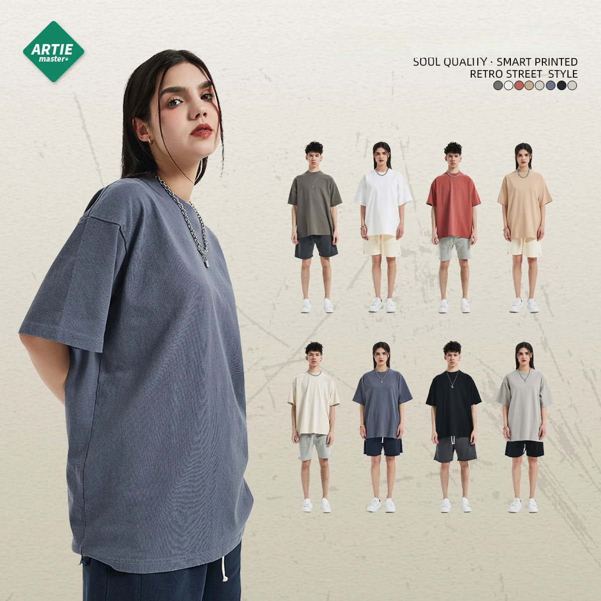 

ARTIE Мужская | Модная мужская одежда высокого качества Тяжелая стирка Мужская футболка с коротким рукавом Свободная мода Мужская и женская футболка с коротким рукавом