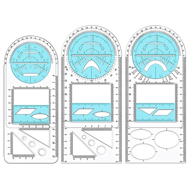 3Pcs-Multifunctional-Geometric-Ruler-Plastic-Geometric-Drawing-Template ...