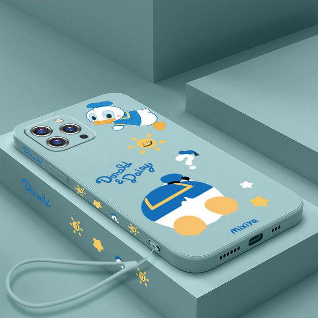 Donald Duck Phone Case For iPhone 13 11 Pro Max 12 Mini XS Max X XR 7 8 Plus Back Cover Lanyard Lens Protection Shell