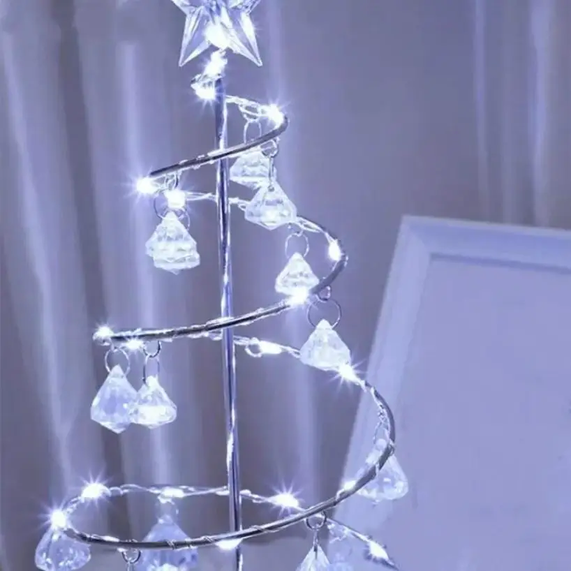 1Pcs LED Desk Lamp Crystal Diamond Christmas Tree Lamp Holiday Living Room Decoration Small Night Lamp Christmas Gift Decoration