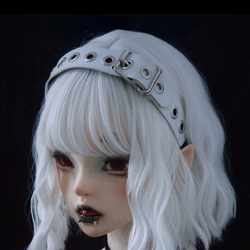 

Headdress Women's Handmade Imitation Leather Rivet Pleated Leather Ring Bow Headband Black White Fashion All-Match Decorations