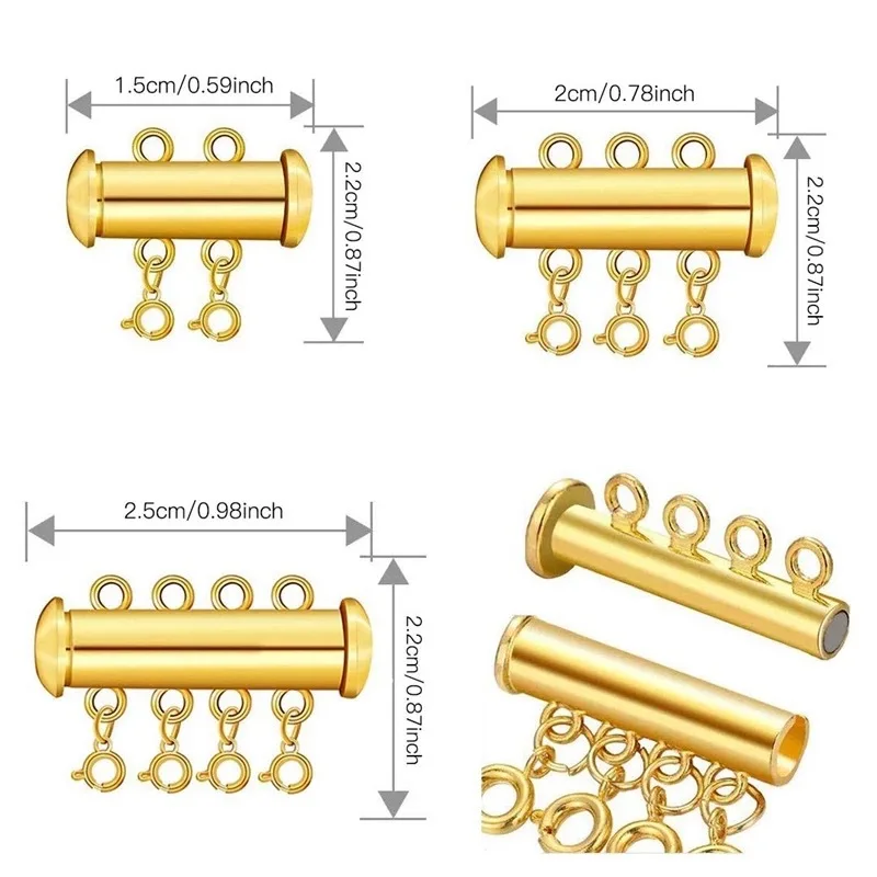 2 pezzi di serrature a tubo tondo connettore a catena Multi-fila con chiusura ad anello a molla per gioielli braccialetto fai da te che fanno accessori per collana