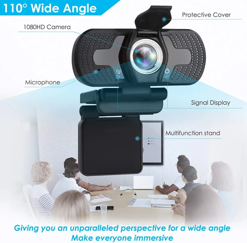 Smart Home Mini Webcam pc webcam pc web camera computer camera with Own 110 &deg; 1080P HD Wide Angle Built-in Stereo Microphone Support for Lens Autofocus Plug and Play