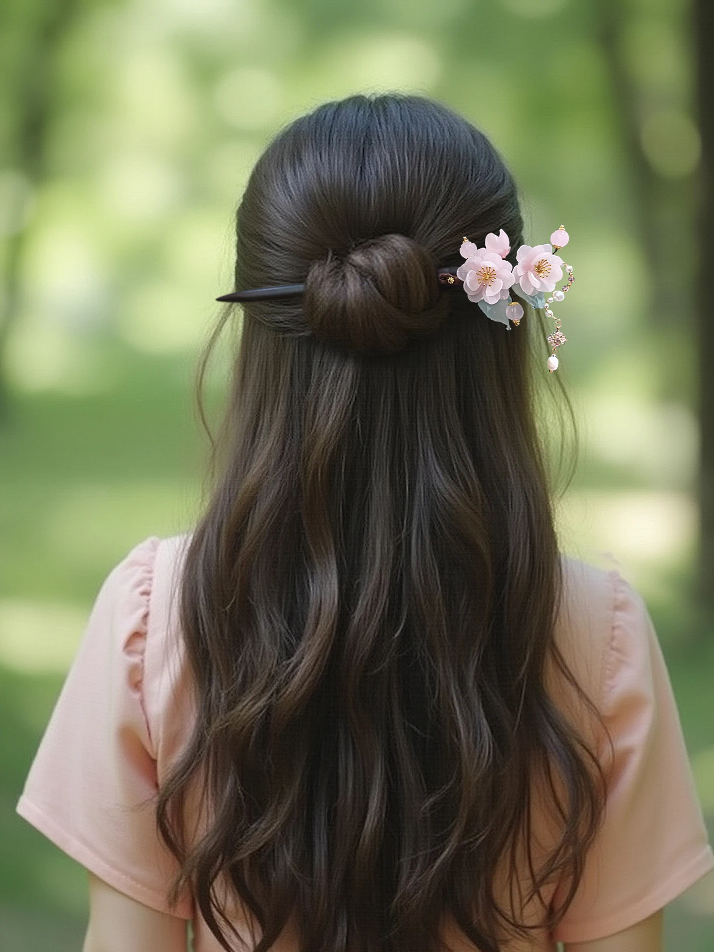 핑크 헤비웨이트 럭셔리 블랙 에보니 헤어핀 오리지널 디자인 나무 헤어핀 치파오 헤어스타일용 독특한 꽃무늬 수축 꽃 장식