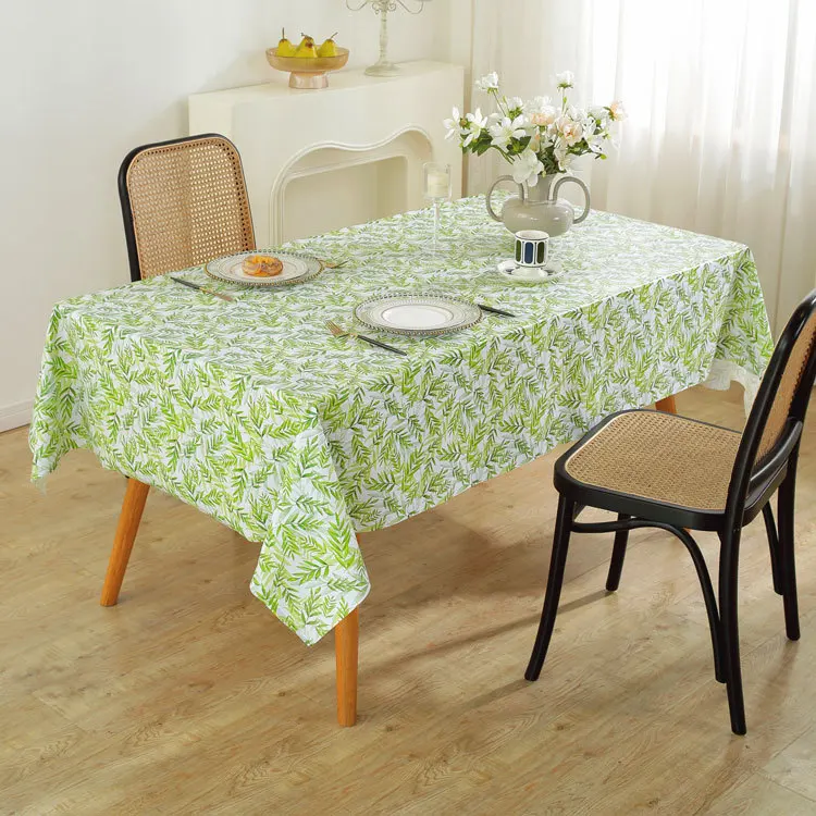 

Green Printed Household Waterproof Oil-proof PVC Tablecloth Table Cover Pad Kitchen Oil-Proof Table Mat Embroidered Table Cloth
