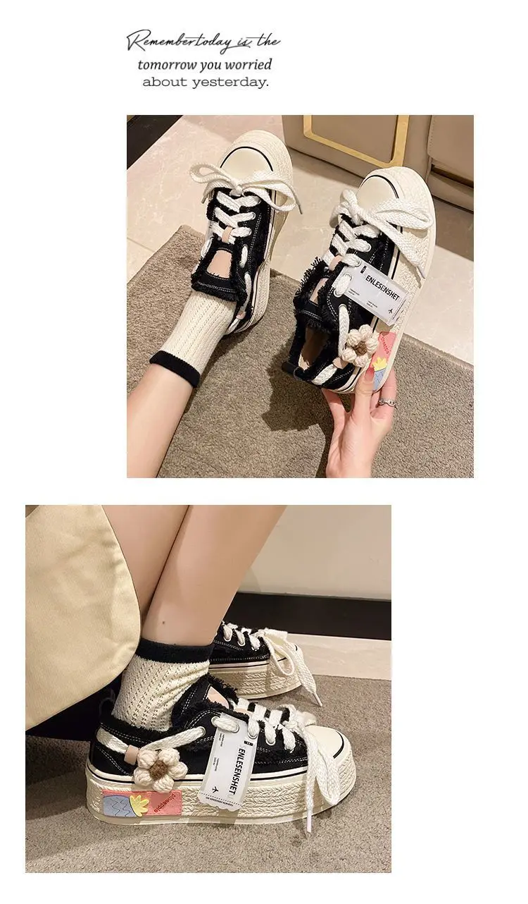 Teen Girly Canvas Sneakers Thick Platform, All-match Student Shoes - true deals club