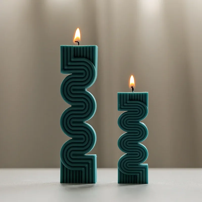 3D Geometric Wave Stripe Shape Candle Silicone Mold Easy To Release Aromatherapy Gypsum Soap Resin Mould Kit DIY Crafts Making
