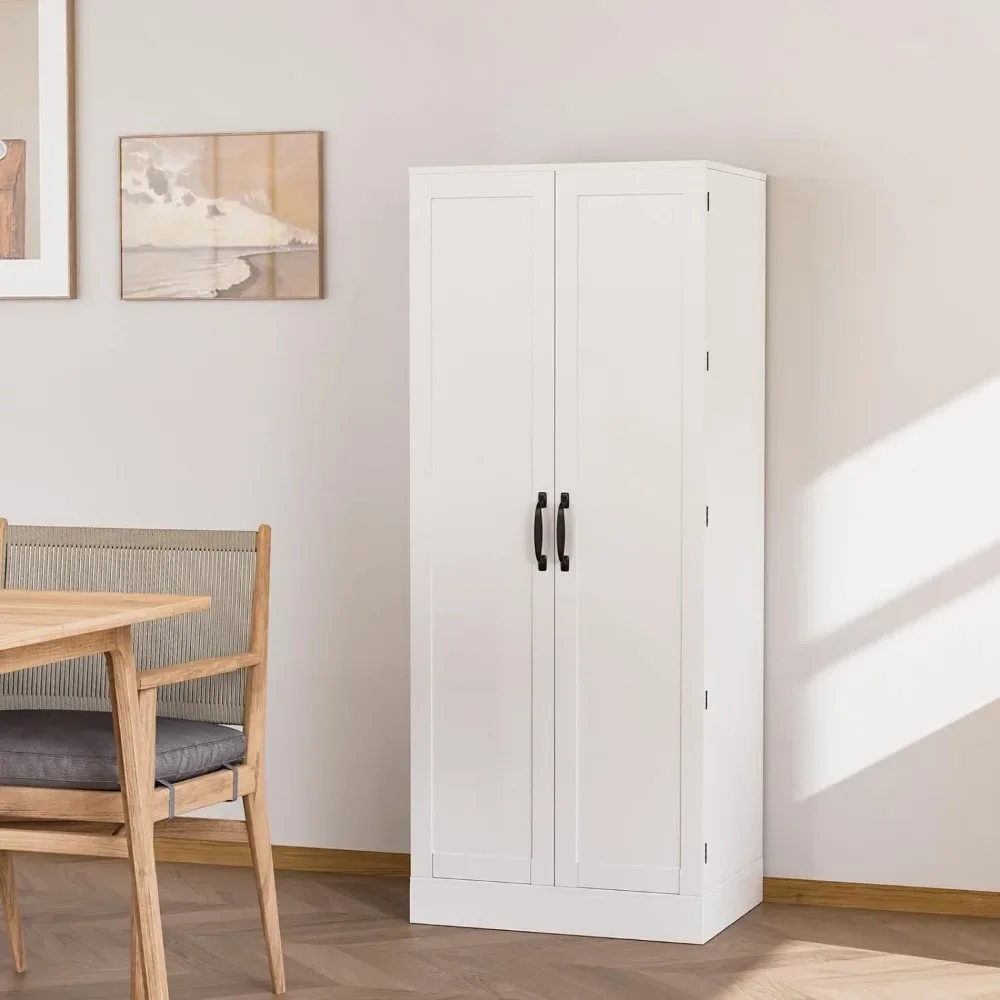 Pantry Cabinet,Tall White Kitchen Storage Cabinet with 2 Doors and Adjustable Shelves, 59" H Food Storage Freestanding Cupboard 2