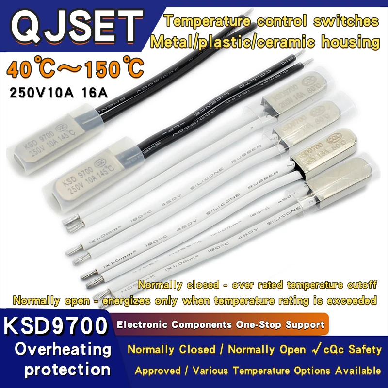 2 Stücke KSD9700 250 V/10 A 16A 40 ~ 150 Grad Normalerweise Geschlossener Temperaturregelungsschalter Bimetall Temperaturschalter Wärmeschutz