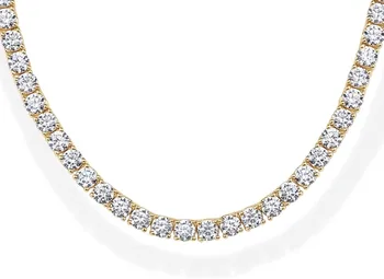14K Yellow Gold Plated 4mm Simulated Diamond Tennis Necklace for Women | Chunky Long Necklace | Size 16‘’ 18‘’